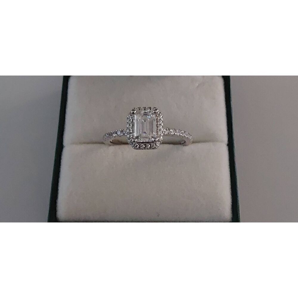 CERTIFIED~1.75 Ct. Genuine Moissanite Diamond Emerald Cut Halo Engagement Ring 8